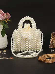 Classic Handwoven Abs Pearl Bag, Two-In-One Shoulder & Clutch, Party Bar Festival Gift, Wedding Bridal Phone Pouch, Travel Makeup Case, Beaded Bag, Evening Clutch Handbag