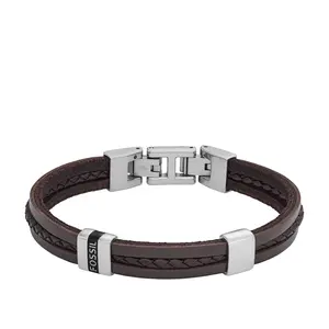Fossil Men's Leather Essentials Brown Leather Strap Bracelet