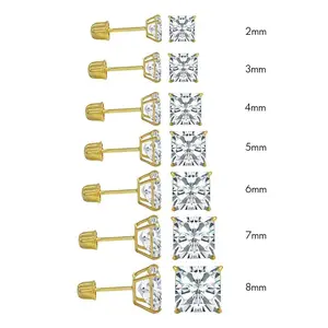 14K Yellow Gold Square Moissanite Stud Earrings – Screw Back