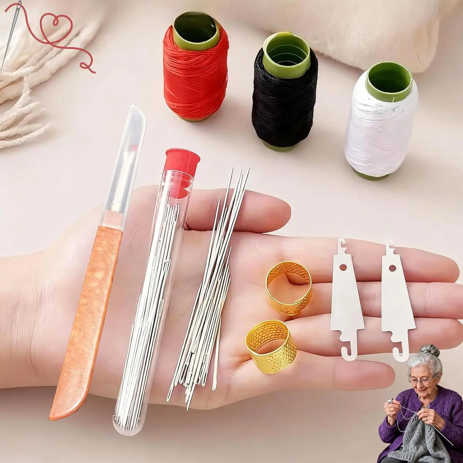 34PCS Big Eye Hand Sewing Needles Kit with Case 5 Sizes Stainless Steel Sewing Needles for Hand Sewing Embroidery Cross Stitch Yarn Mending and DIY Crafts Beginner Friendly