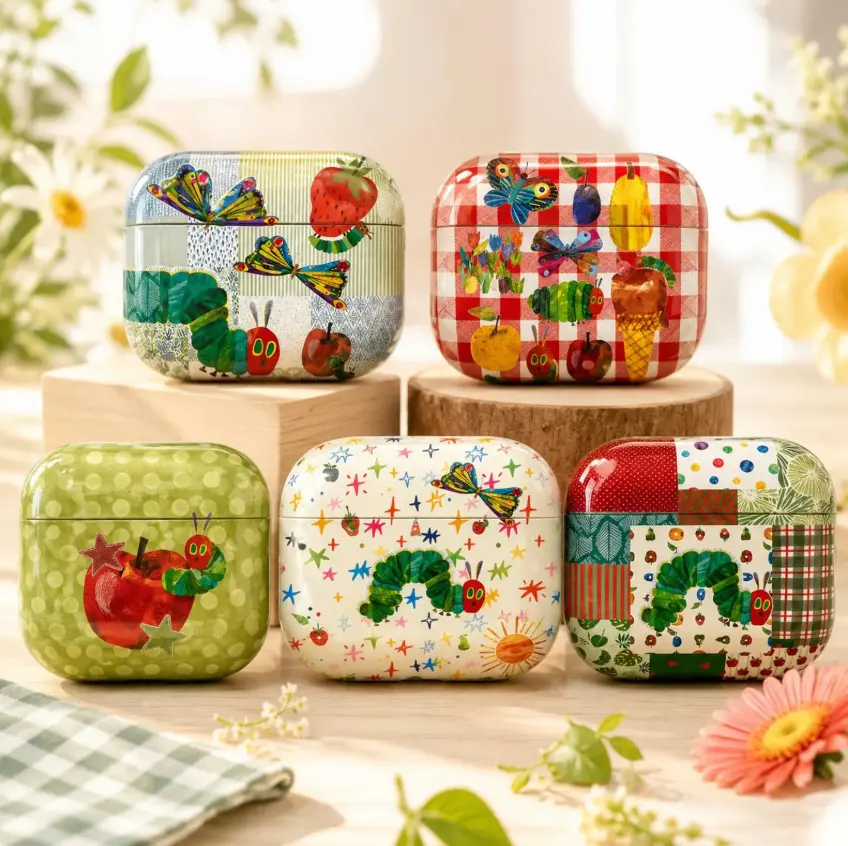 Caterpillar AirPods Case Cute Eric Carle AirPods Pro 2 Cover Nostalgic Bookish Gift Colorful Collage Protective Earbud Case