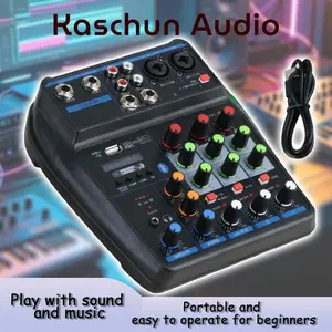 Kaschun Compact 4-Channel Audio Mixer with 48V Phantom Power, USB Sound Card, Microphone Compatibility, Karaoke System, Ideal for Live Streaming, Perfect for Content Creators