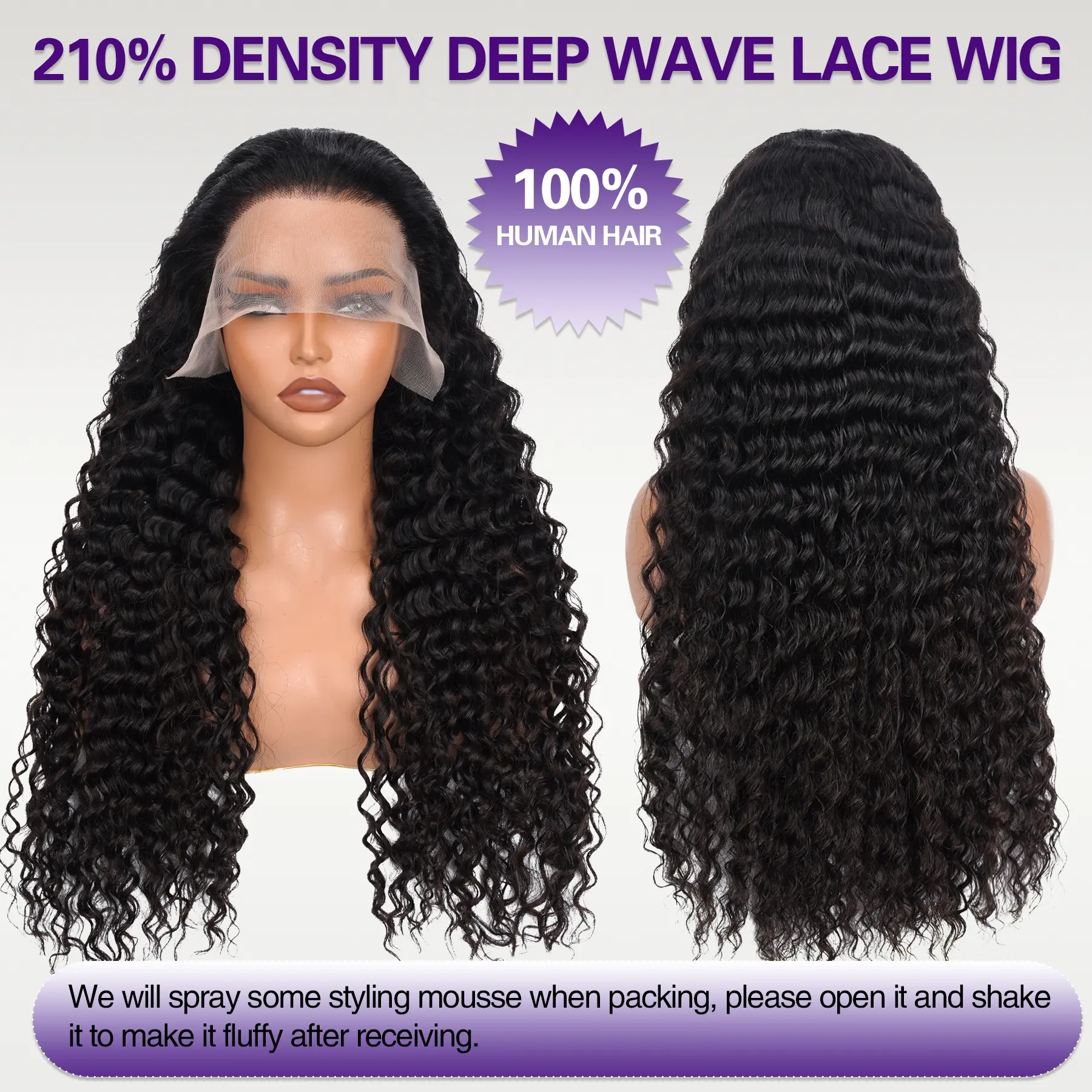 Lrv Hair 210% Density Pre Plucked Deep Wave Lace Frontal Wig 