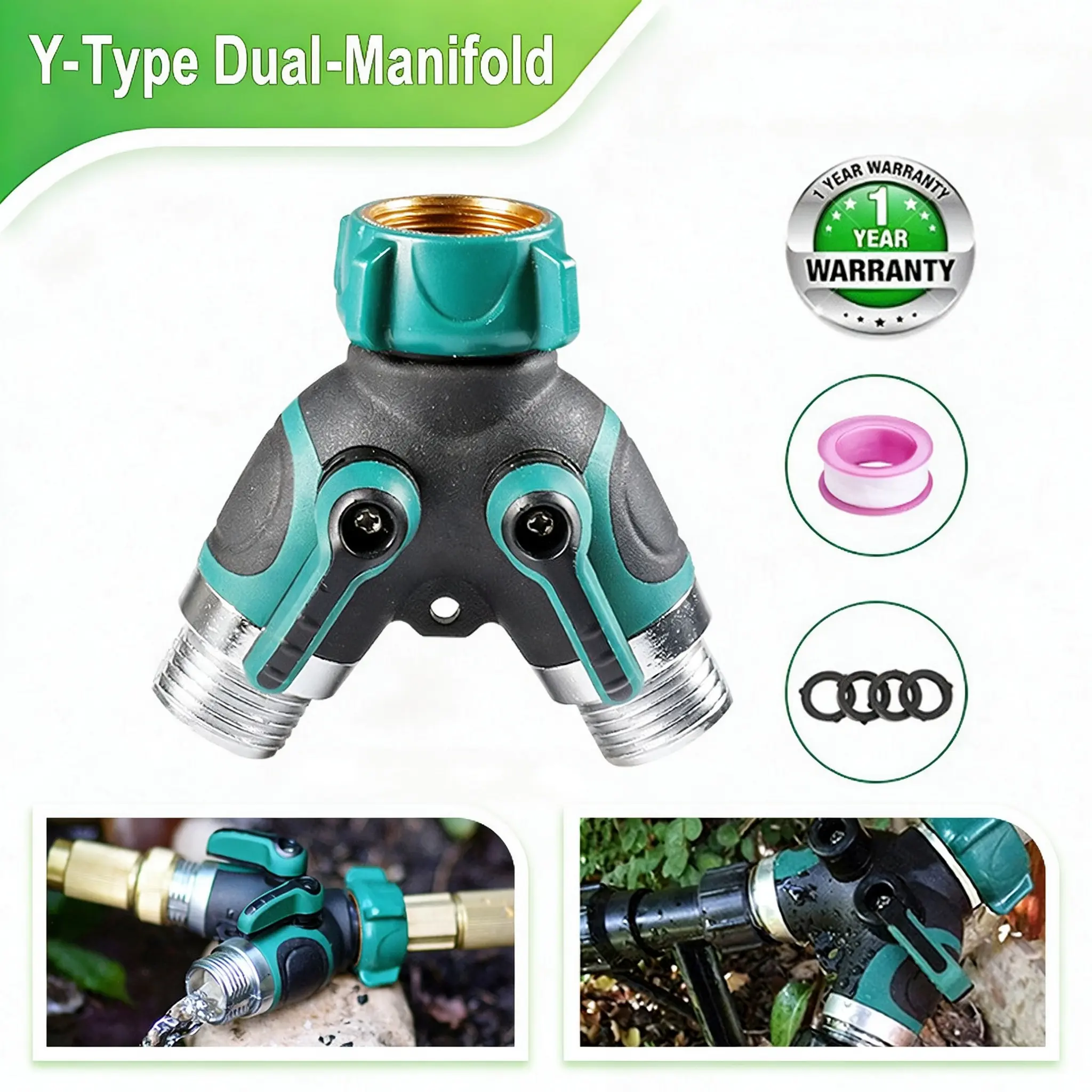 Hose Splitter 2 Way, 3/4" Garden Water Hose Splitter with Comfort Rubber Long Handle, Faucet Splitter, Y Heavy Duty Metal Connector with Comfortable Rubberized Grip for Outdoor Gardening Hoses