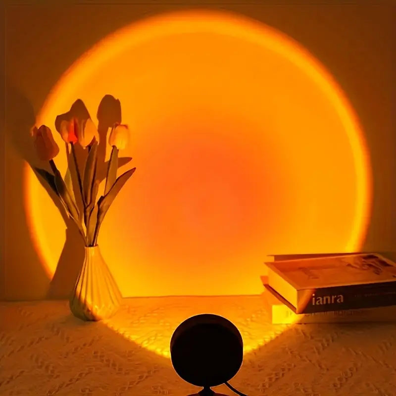 1pc Sunset Projection Atmosphere Lamp, Decorative Atmosphere Lamp - 16 Color RGB Light, USB Powered Night Light, Led Mood Light, 180° Rotatable for Bedroom Ambiance & Party Decor, Home Decoration