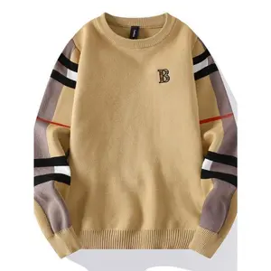 Men'S Thermal Fleece Sweater - Heavyweight Winter Sweater with Brown/Red Accent stripes, Thickened Base Layer Cold Weather, Formal & Everyday Winter Wear - Non-Bulky Warm Pullover Office, Dates, Errands - Men'S Clothing,