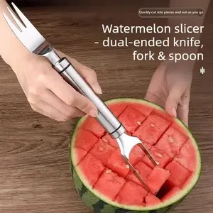 2 PCS Watermelon Cutting Tool Dual-Head Stainless Steel Dicing Slicer Household Fruit Kitchen Two-in-One Dedicated Fork