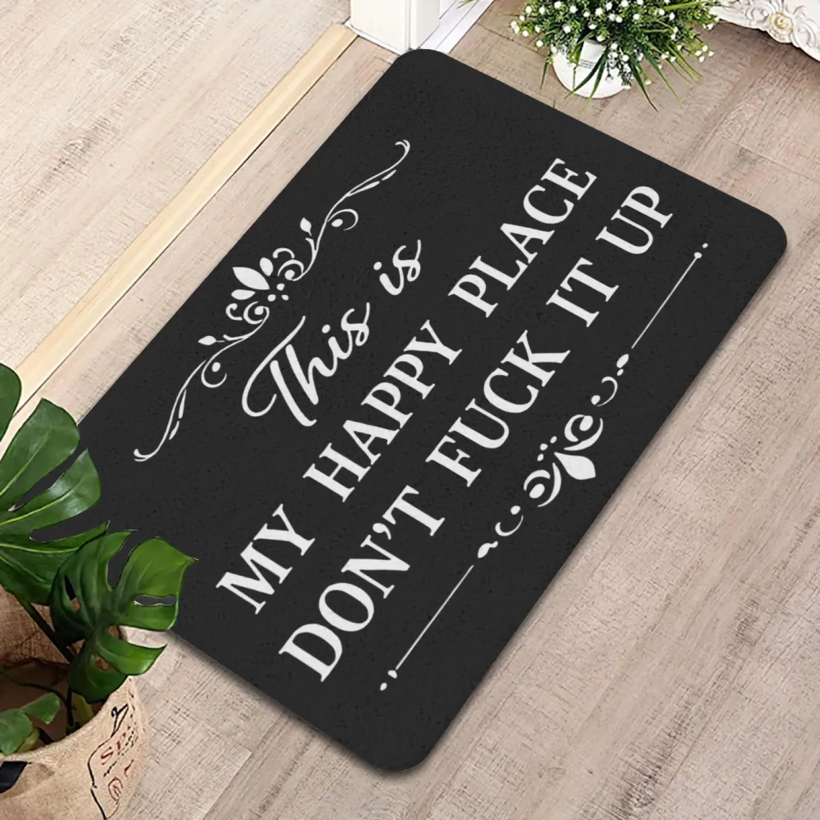 Funny Door Mat This is My Happy Place Outside Entrance Funny -Don't Fxxx It Up Doormat, Sarcastic Welcome Front Door Mat Outside Entrance Non Slip Entry Mat for Entryway Porch Home Decor