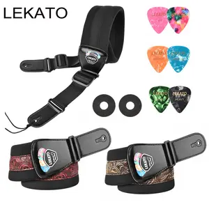 【Guitarist Must Have】LEKATO LGS-2 Adjustable 3" Wide Padded Guitar Strap with 6 Picks,2 Safety Strap Locks & Pick Holder Set,Comfortable  Nylon Memory Foam Protect Back & Shoulder, Electric Bass Guitar Strap Belt, Music Player Lover Singer Christmas Gift
