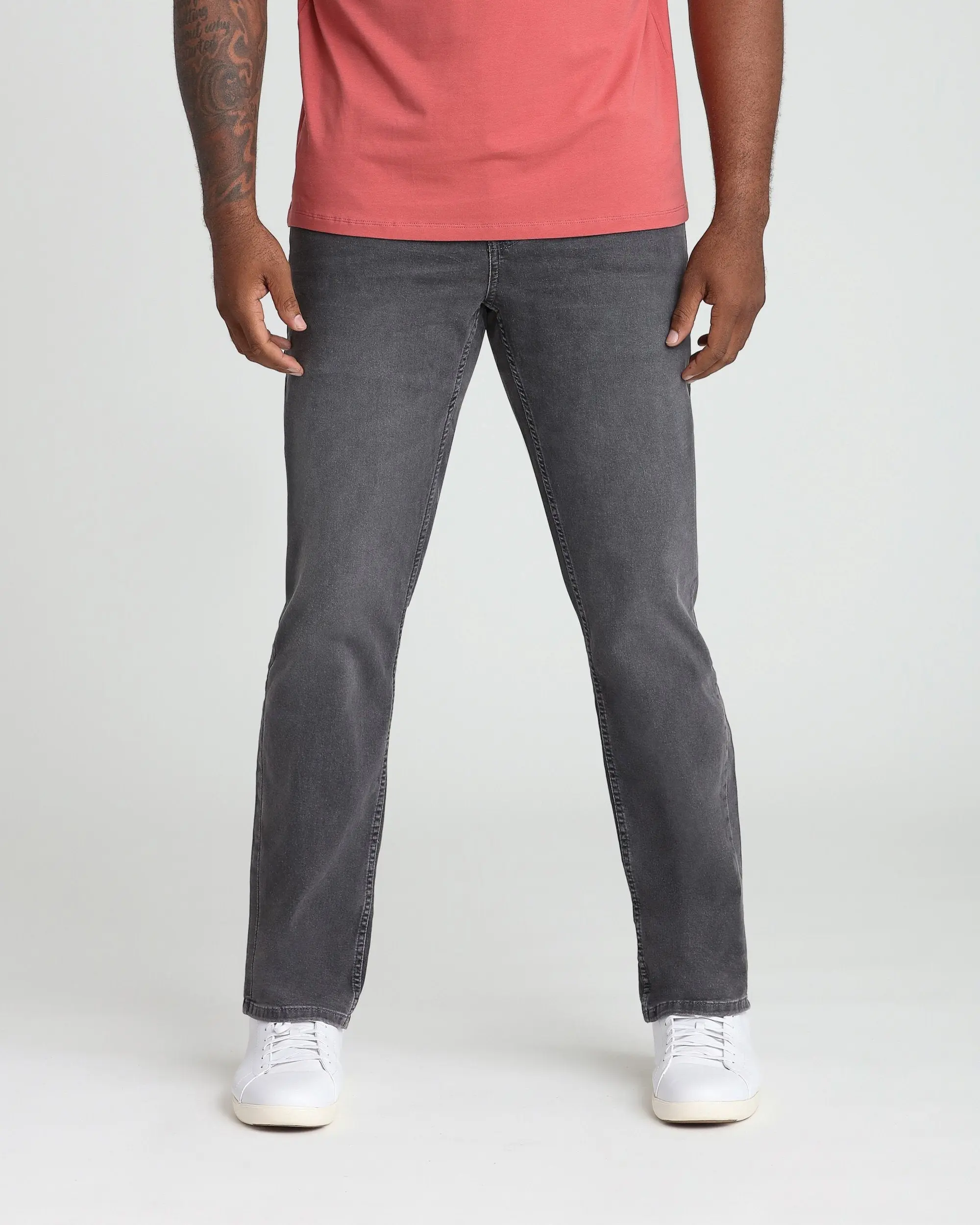 Men's Embroidered Athletic Fit Shanks Jeans, Soft Fabric Miner Grey Menswear Bottoms, Pants, Pocket