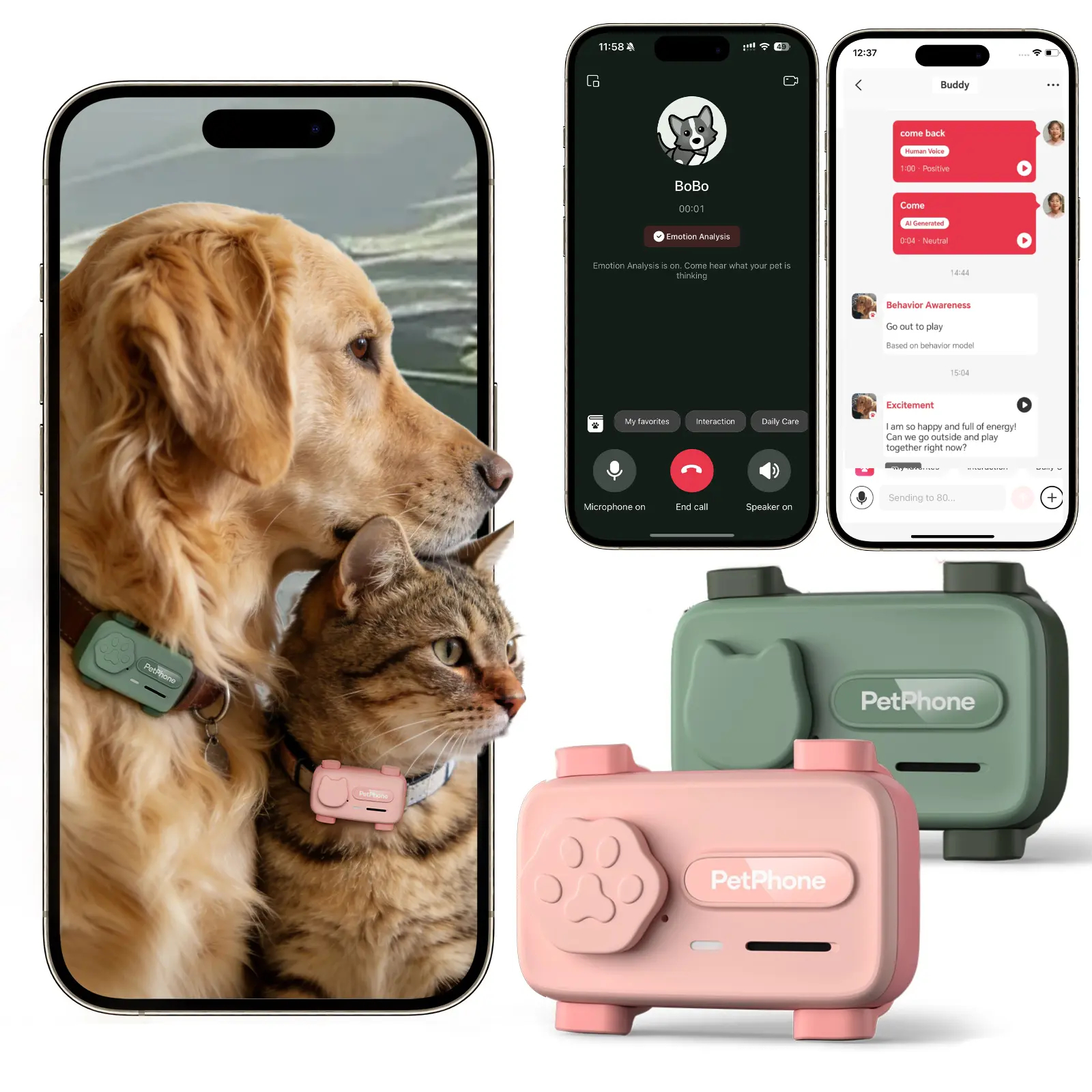 PetPhone for Dogs & Cats – 2-Way PetChat, Wellness Monitoring, Real-Time Tracking Device, GPS Tracker with Geofencing Alerts,Play Music, 37g, Waterproof, Gift for Pet Lovers