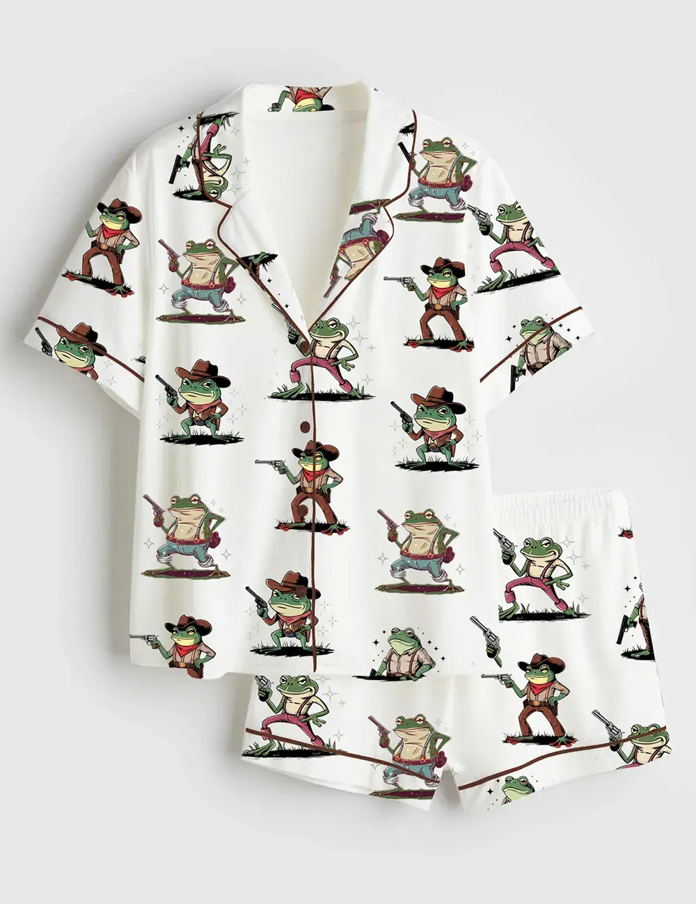 Cowboy Frog Funny Gun Short and Long Sleeve Pajama Set, Sleepwear for Women