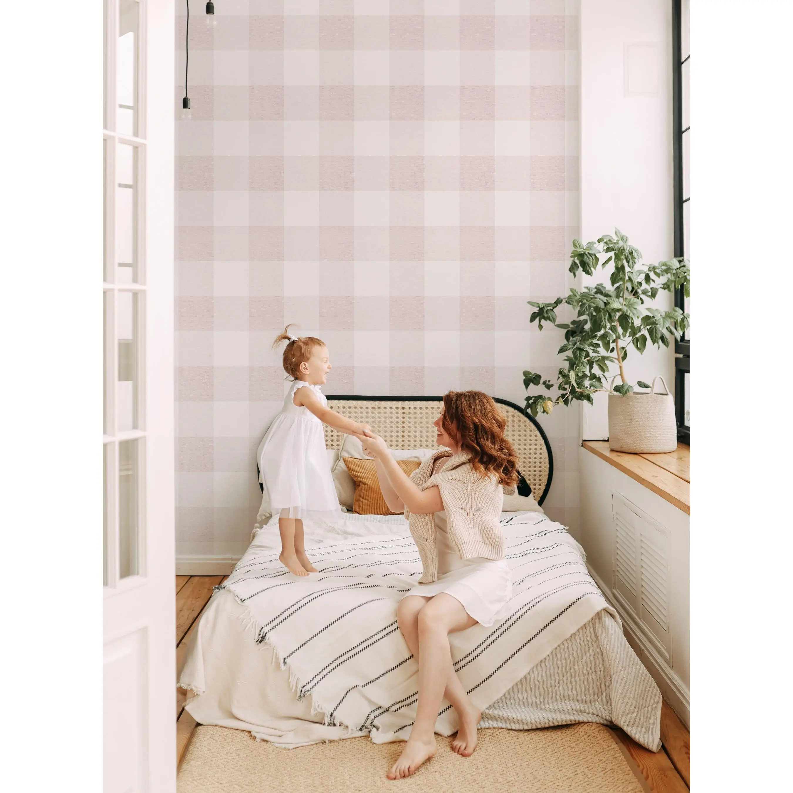Checkered Fabric Look Medium Peel and Stick Wallpaper
