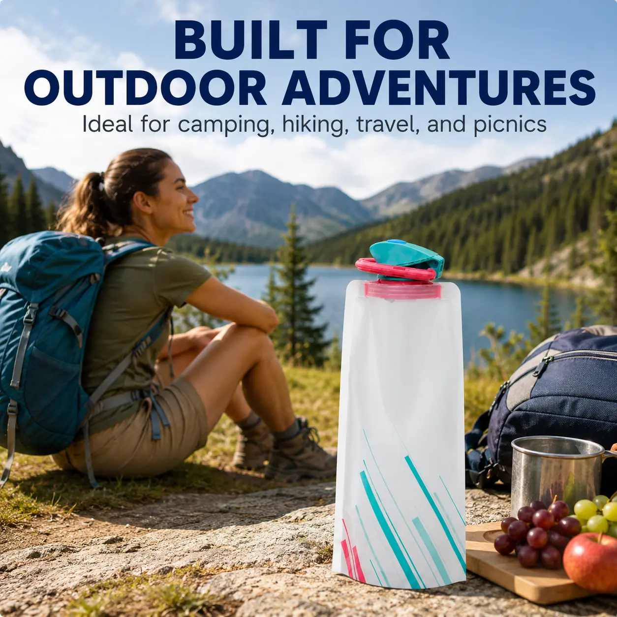 Unisex Functional Portable Foldable Thick PE Water Bag with Leakproof Explosion-Proof Design, Odorless Feature, Hanging Hook, Suitable for Hiking, Camping, Sports & Outdoor Leisure Equipment