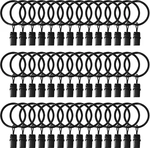 42 Pack Curtain Rings with Clips 1.26" Interior Diameter,Metal Drapery Ring with Clips Compatible with up to 1 inch Drapery Rod,Strong Vintage Decorative Rustproof Drapery Ring with Hooks(Black)
