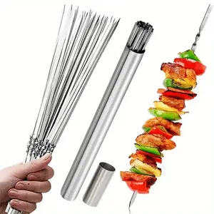 Sturdy Stainless Steel Skewers for BBQ, Featuring a Storage Tube, Reusable And to Clean, Perfect for Grilling at Home Or Outdoors, Barbecue Accessories