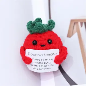 Adorable Crocheted Vegetable Figurine with Inspirational Message Card Heartwarming Desktop Decoration Set for Gifting or Personal Use - Ornaments