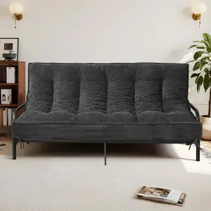 8-Inch Full-Size Futon Mattress, Foldable Floor Sofa Bed, Soft Corduroy Fabric, High-Resilience Foam, Includes 2 Storage Straps for Home, Guest Room, Dorm, Gray (Frame Not Included)