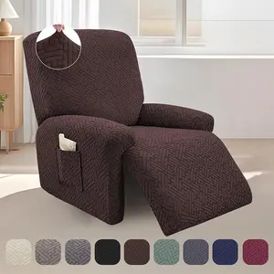 1 Seat Recliner Cover 4-Pieces Stretch Recliner Chair Slipcover, Recliner Cover 1 Seat, Couch Protector Soft, Furniture Protector Covers with Side Pockets,Jacquard Chair Covers