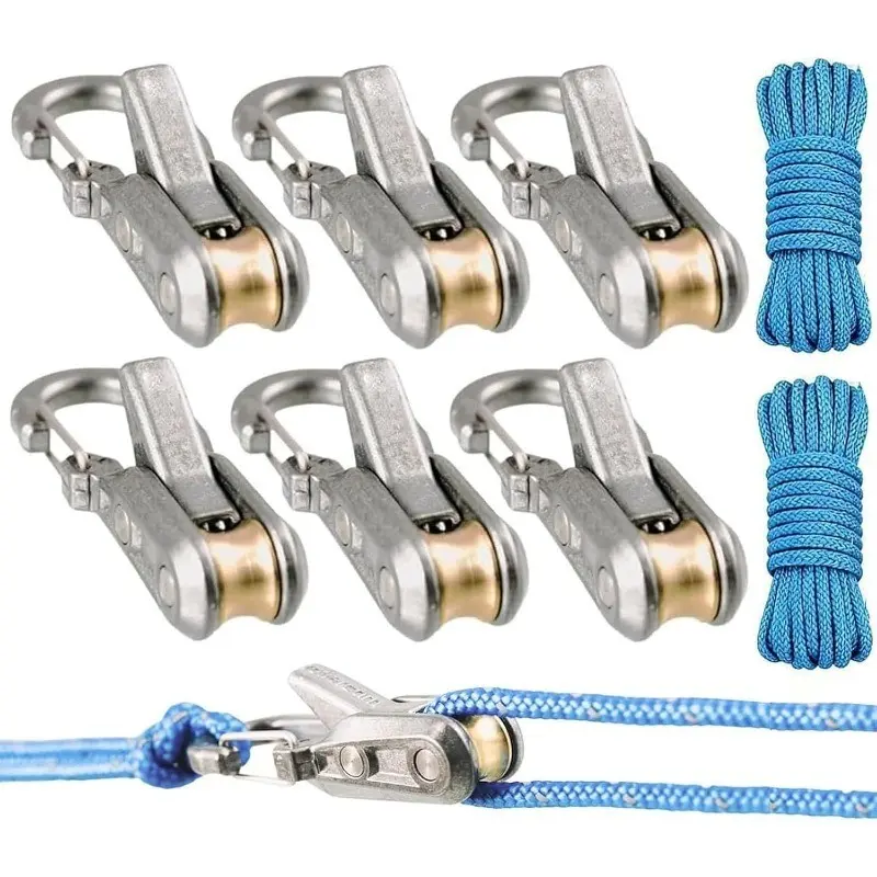 8-Piece Rope Set with Wheel Tightener, Locking Buckle and Carabiners, Ideal for Camping, Sailing, and Outdoor Activities, Secure Binding Solution