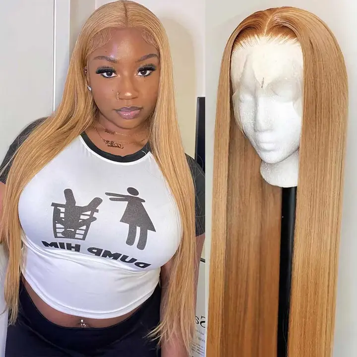 [NEW IN] Hot Star 27# Honey Blonde Colored Human Hair Frontal Wigs Straight and Body Wave 13x6 HD Transparent Lace Front Human Hair Wigs For Women