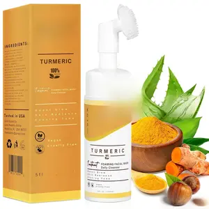 Turmeric Foaming Face Wash - Turmeric Face Wash with Brush, Deep Cleansing, Gentle, Facial Cleanser, Makeup Remover, Natural Formula for Acne, Blackhead & Oil Control, Hydrating -150ml