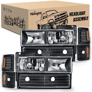 Nilight Headlight Assembly Compatible with 1994 1995 1996 1997 1998 Chevy Silverado Tahoe Suburban C10 C/K 1500 2500 3500 Replacement Headlamp Chrome Housing Amber Reflector Bumper Corner Lamp auto led light switchback