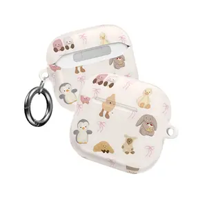 Sweet Coquette Kawaii Animal & Treats AirPods Case – Adorable Duck, Penguin, Croissant & Bunny Pattern Cover for AirPods Pro/Pro 2, AirPods 1/2/3/4 – Soft Pink Bow Aesthetic Design, No Keychain – Gift for Cute Lovers