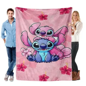 Disney Aesthetic Stitch Cooling Blanket Viral TikTok Soft Summer Throw for Disney Fans Floral Design Cozy Plush Throw