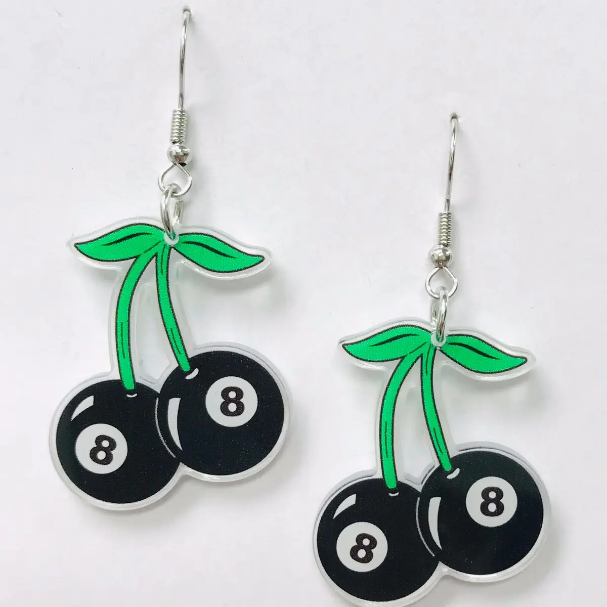 Black 8 ball cherry earrings