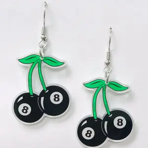 Black 8 ball cherry earrings