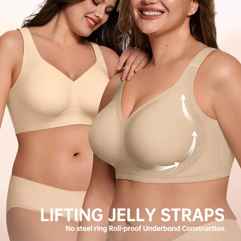 OEAK Jelly Bras Women Seamless Lift Bra Wireless Push Up No Underwire Full Coverage Plus Bras Comfort Supportive Sports T-Shirt Bra