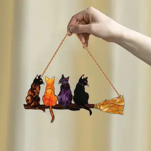 1 pc, Cat Shaped Acrylic Suncatcher Pendant with Broom Design - Colorful Indoor/Outdoor Hanging Decorations for Garden, Home or Gift, No Electricity Required, No Feathers, 2D Flat Artwork, Unique Artwork, Outdoor Decor