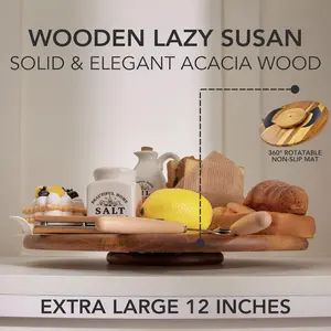 Wood Lazy Susan Wood Turntable Tray Bathroom Kitchen Cabinet Organizer, 12"