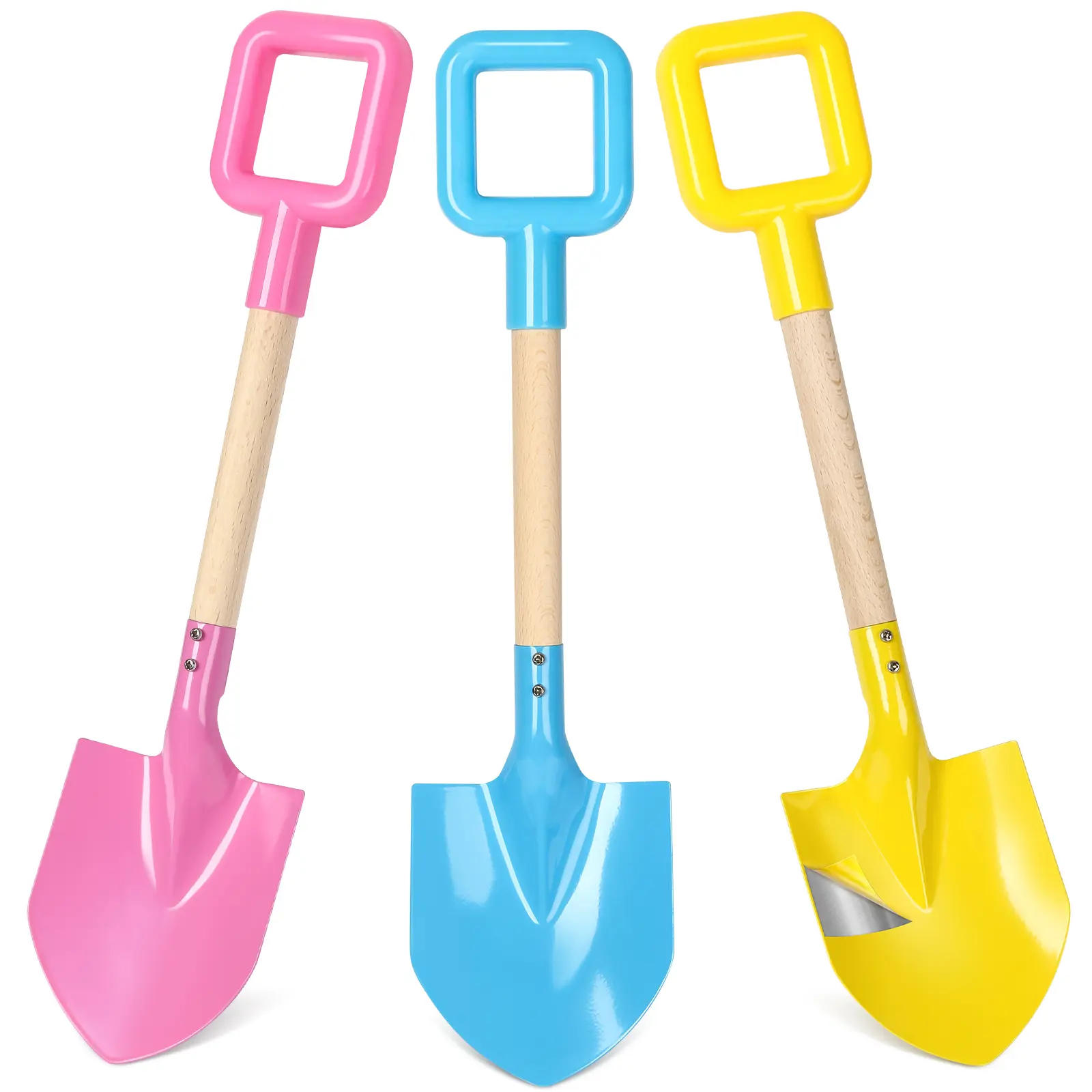 3 Pcs Beach Shovel Toy for Kids Digging 16" Long  Metal Sand shovel Sand box for Kids,Sturdy Wooden Handle Metal Spade for Boy Girl, Travel Beach Toy Summer Fun Birthday