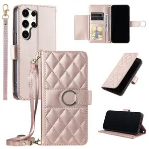For Samsung Galaxy S23+ S23 Plus S23 Ultra S24+ S24 Ultra S24FE S25 Edge S26 Pro S26 Ultra Wallet Case, PU Leather Flip Folio Case with Card Holders Kickstand [Shockproof TPU Inner Shell] Phone Cover With Long Lanyard for Girl Women Lady