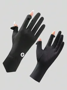 Summer Ice Silk Sun Protection Gloves, Thin Anti-Slip Touchscreen Fingerless Gloves, Ideal for Driving Cycling Outdoor Activities