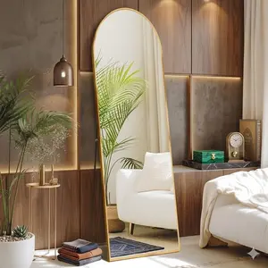59"x16" Arched Full Length Mirror, Full Body Standing Mirror Floor Mirrors, Gold