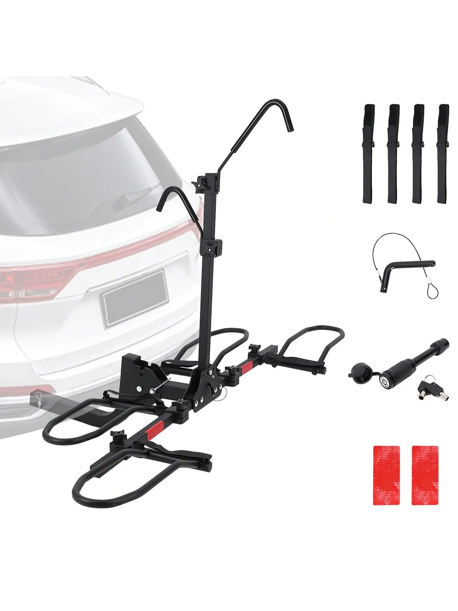 Gaomon Heavy-Duty Metal 2-Bike Tow Hitch Carrier - Foldable Frame Platform, Tilting Rack, 2-In Receiver, Padded Clamp, Easy to Assemble, Locking Cable, Universal SUV/Van Rear Fit, 180 Lbs Capacity, 17-29 Inch Wheels, Up to 5.5 Inch Tires