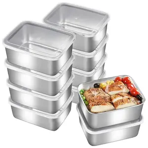 Stainless Steel Food Storage Container with Lid, 8 Counts Reusable Food Storage Box, Food Storage Container for Outdoor Camping, Home Party, Office and School