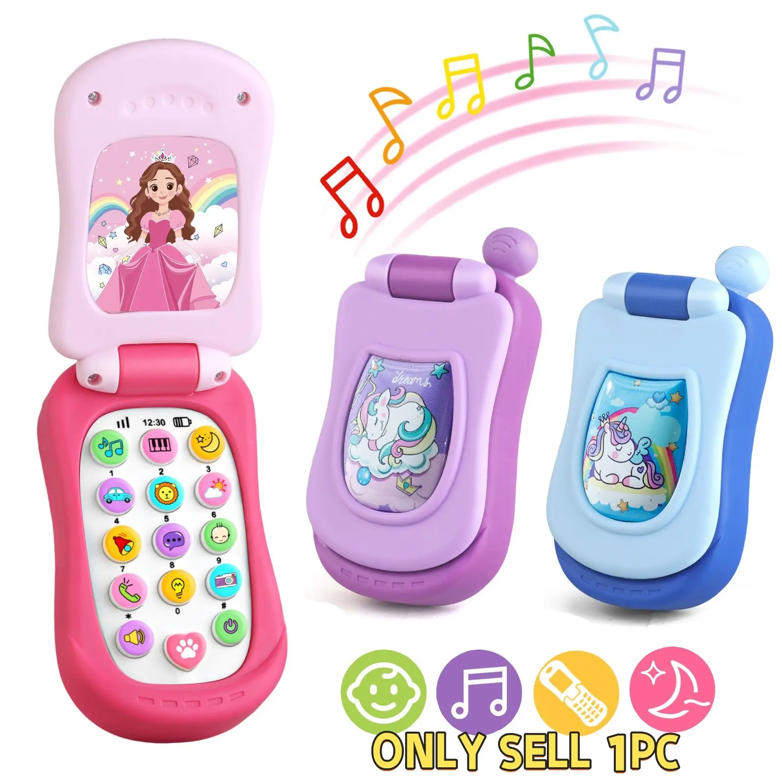 1pcs Educational Infant Music Phone Play Toy, Dual Mode Switch (number/entertainment), Early Learning Musical Light Up Sound Light Toy, 6 Colors Available