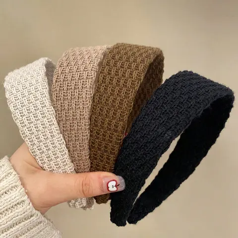 Women's 4-Piece Wide Knit Fashion Headbands Set, Solid-Color Structured Hair Accessories for Daily Wear, Travel and Parties