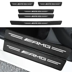 1/4/5/8/9Pcs Car Door Sill Carbon Leather Sticker For Mercedes Benz AMG A/B/C/E/S Class W204 W205 W203 W206 W211 W212 W213 W201 W210 W220 W221 W222 W223 W251 GLC GLK CLA Auto Accessories