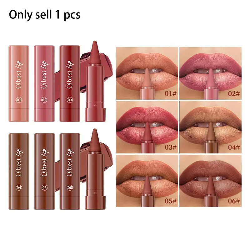 Qibest Matte Rotating Lipstick Pen, Long-Lasting Easy Application, Natural Waterproof, Non-Sticky, 6 Colors Available, Daily Commute Use