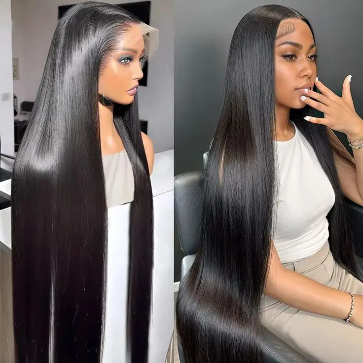 BLING HAIR Women's 13x6 Straight Full Density HD Glueless Lacefrontal Full Lace Human Hair Wig - 36 in, 180% Density, Natural Black, Side Part, Dye-Bleach Ready, Full Lace Wigs, Hd Glueless Wigs,sohochic