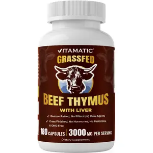 Vitamatic Grass-Fed Beef Liver 180 Capsules – Freeze-Dried, Non-GMO, Bovine Liver Supplement – Pasture-Raised, Glandular-Based Formula (180 Capsules, Thymus + Liver)