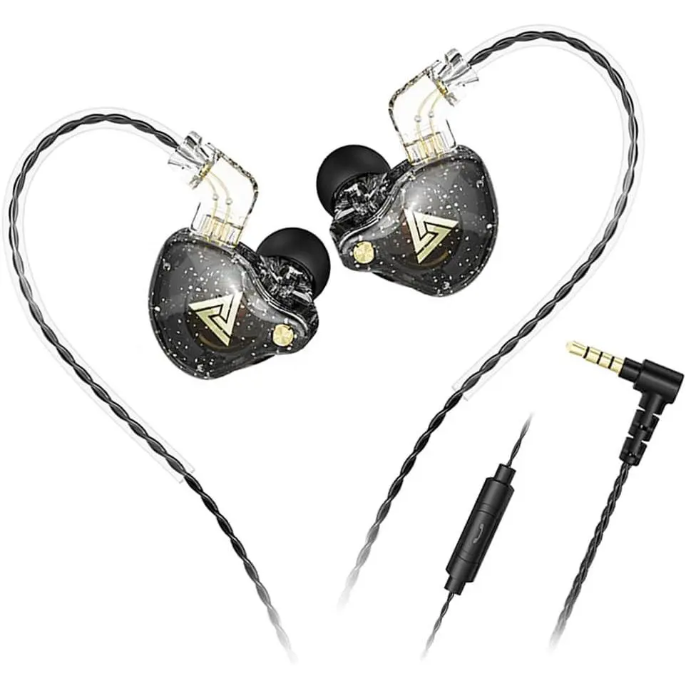 QKZ AK6 PRO Wired Gaming Earbuds with 1DD 10mm Dynamic Driver, Black IEM, Detachable Memory, Deep Bass Sound, Hi-Fi Headphones