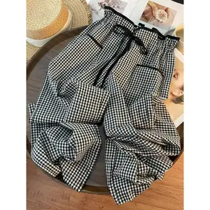 Women's Gingham Plaid Print Drawstring Waist Pants, Casual Comfy Trousers for Daily Wear, Ladies Bottoms for All Seasons, Casual Fitted Bottoms, Casual Fashion Trousers, Casual Chic Bottoms