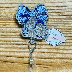 Stethoscope Blue Bow Badge Reel