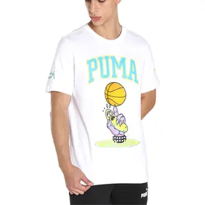 PUMA Mens X Rick And Morty Pickle Crew Neck Short Sleeve Casual Tops Casual - White